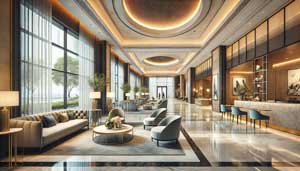 The Interior Of A Modern Hotel Lobby -