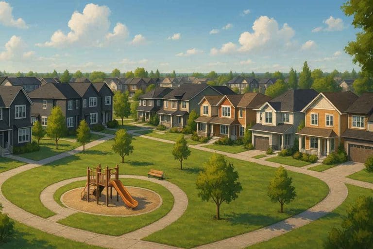 Redstone-Landscape-view-of-a-modern-suburban-neighborhood-in-Calgary