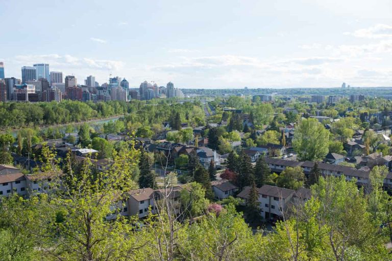 Aerial view of calgary in springtime downtown river - Real Estate News Blog Aerial-view-of-calgary-in-springtime-downtown-river